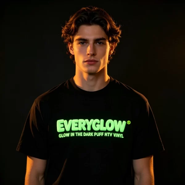 3d-puff-photoluminescent-htv Transform flat designs into embossed 3D graphics that shine in the dark. EVERYGLOW Puff Glow HTV offers a soft, foam-like expansion and professional-grade photoluminescence. Hot-peel for maximum volume and long-lasting durability through repeated washes.