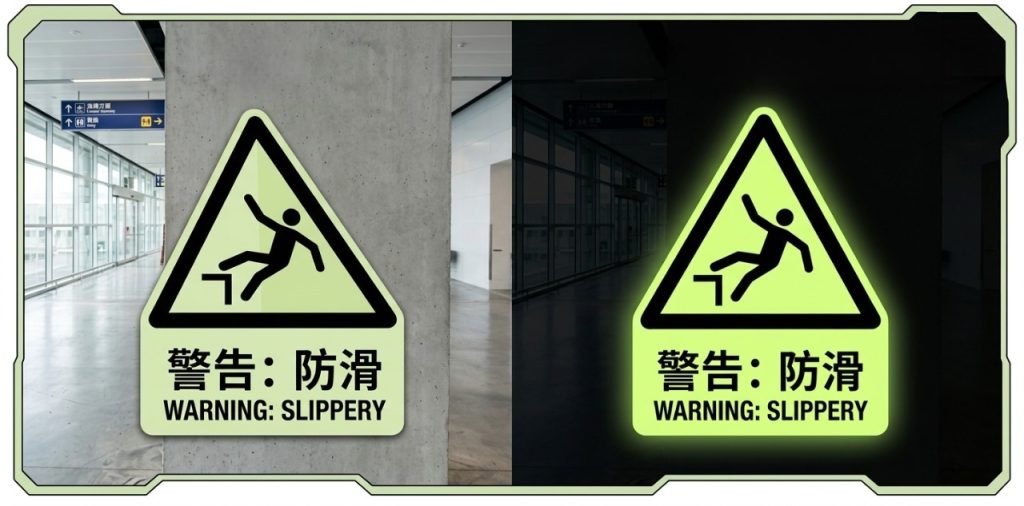 photoluminescent caption signs | ELKE GLOED ® EVERYGLOW Premium Photoluminescent Warning Signs