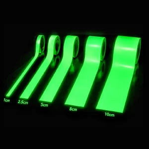 Closeup of glow in the dark tape texture and glowing effect