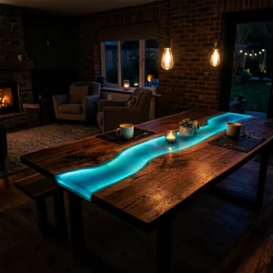 resin table with turquoise luminous powder | EVERYGLOW ® | EVERYGLOW ® Turquoise luminous powder for epoxy resin table