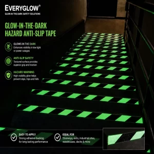 EVERYGLOW glow in the dark hazard anti slip tape Marking the edge of steps in emergency exit stairwells to prevent falls