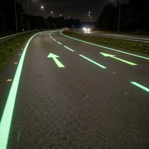 EVERYGLOW photoluminescent road marking paint glowing in the dark