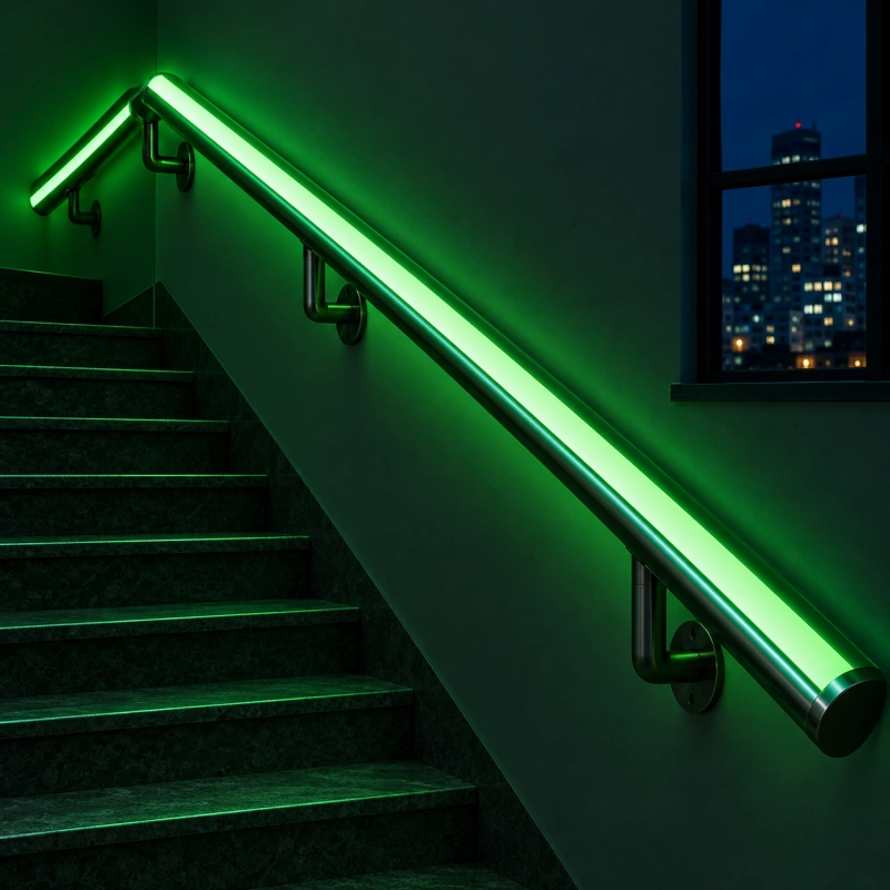 EVERYGLOW Photoluminescent Handrail Strip | EVERYGLOW ® EVERYGLOW photoluminescent handrail strip roll showing self adhesive backing