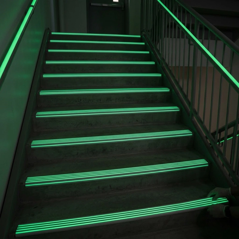 photoluminescent stairnosing | EVERYGLOW® EVERYGLOW® Photoluminescent Stair Nosing with glow in the dark safety edge for stairway visibility